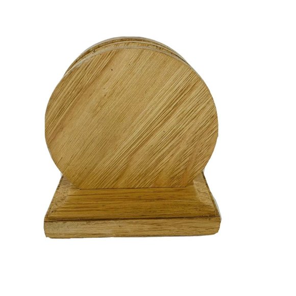 Vintage Kamenstein Wood Swirl Drink Coaster Set 4 Pc Stand Up Caddy Holder - Picture 4 of 10